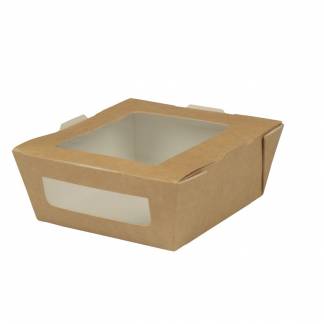 Take away box, brun, rektangul&aelig;r, med vindue, karton/PLA, 450 ml,