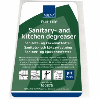 Etiket, ABENA Puri-Line, til Sanitetsreng&oslash;ring, alkalisk/affedtende