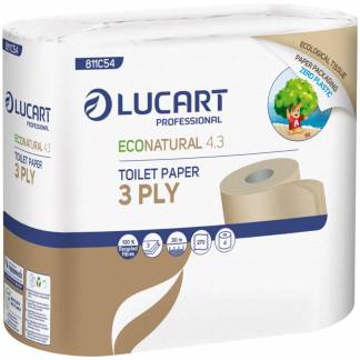 Toiletpapir, Lucart T3 Natural, 3-lags, 30m x 9,6cm , Ø12,5cm, ubleget, genanvendt papir, paper pack *Denne vare tages ikke retur*