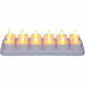 LED fyrfadslys, 4,5cm, Ø4cm, hvid, plast, med pulserende flamme, genopladelig sæt med lys og oplader *Denne vare tages ikke retur*