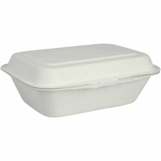 Takeaway boks, 18,5x13,59x6,5cm, 450 ml, hvid, sukkerrør, 1-rums, med hængslet låg