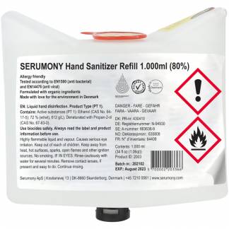 Hånddesinfektion, Serumony, 1000 ml, Refill til Touch free dispenser, 80% ethanol