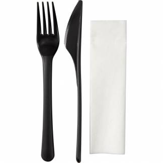 Flergangsbestiks&aelig;t, ABENA Gastro, 18,2cm, gr&aring;, PP, med kniv, gaffel og serviet