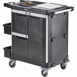 Rengøringsvogn, Nordic Recycle Trolley 2.0, medium, 1010x620x1070mm, sort, genanvendt HDPE/aluminium, til fugtsystem, med tilbehør