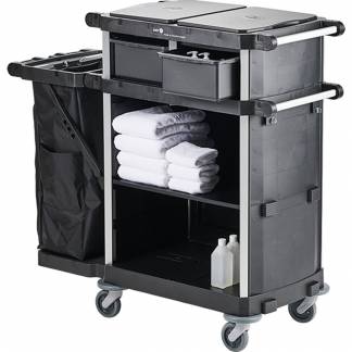 Hotelvogn, Nordic Recycle Trolley 2.0, 1350x560x1070mm, sort, genanvendt plast/aluminium, til tekstiler, med tilbehør