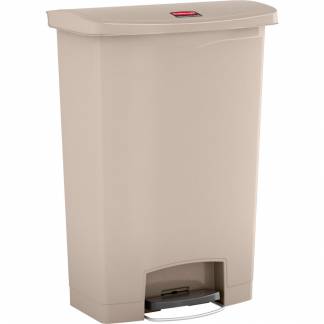 Pedalspand, Rubbermaid Slim Jim Step-on, beige, plast, 90 l, med hjul, låg og pedal, sækkeholder, soft close låg, ilddæmpende, til tungt affald *Denne vare tages ikke retur*