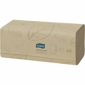 Håndklædeark, Tork Xpress H2 Advanced, 2-lags, Z-fold, 21,3x24cm, 8 cm, ubleget, genanvendt papir