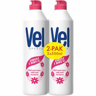 Håndopvask, Vel Regular, 1000 ml, 2x500 ml, med farve og parfume