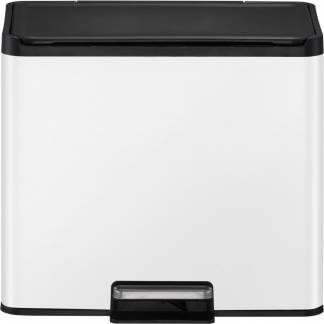 Pedalspand, EKO Essential, hvid, rustfrit st&aring;l, 2-rums, 2x15 l, plast inderspande, soft close, fingeraftryksfri