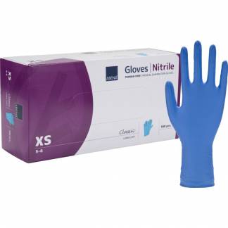 Lang unders&oslash;gelseshandske, ABENA Classic, XS, bl&aring;, nitril, pudderfri