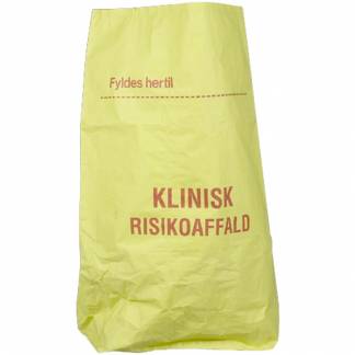 Papirs&aelig;k, 1-lags, 110 l, gul, papir, 70x95+25cm, v&aring;dst&aelig;rk, p&aring;trykt "Klinisk risikoaffald", 50 my PE indl&aelig;g