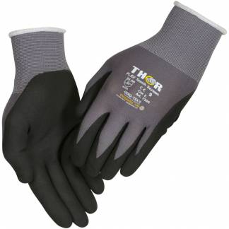 Fingerdyppet nitrilhandske, THOR Flex, 10, sort, nitril/polyester, lycra overh&aring;nd, ink tryk