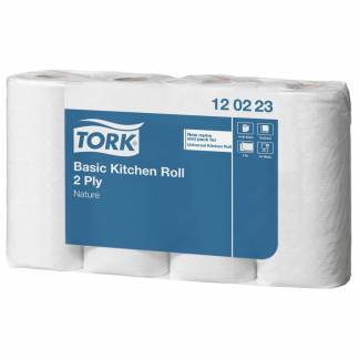 Køkkenrulle, Tork Basic, 2-lags, 25,8m x 20,6cm , Ø10,4cm, ubleget, genanvendt papir *Denne vare tages ikke retur*