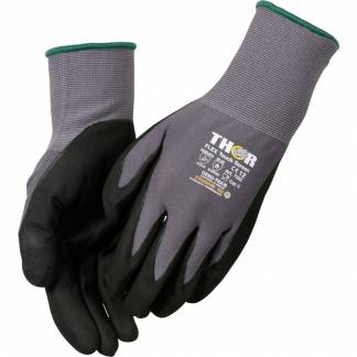 Fingerdyppet nitrilhandske, THOR Flex, 12, sort, nitril/polyester, lycra overhånd