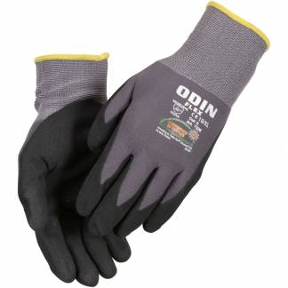 Fingerdyppet nitrilhandske, ODIN Flex, 8, grå, nitril/polyester, lycra overhånd