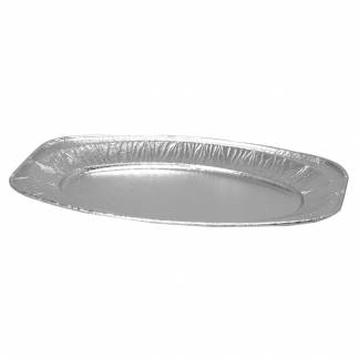 Serveringsfad, s&oslash;lv, mellem, oval, med pr&aelig;get bund, aluminium, 43 x 28,70 cm,