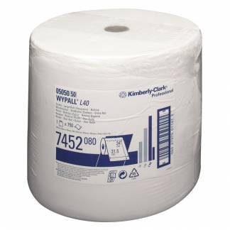 Industriaft&oslash;rring, Kimberly-Clark Wypall L40, 1-lags, 259m x 31,5cm, &Oslash;40cm, hvid, nonwoven *Denne vare tages ikke retur*