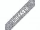 Labeltape Brother TZePR935 12mmx8m hvid på sølv lamineret