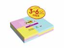 Post-it Super Sticky Notes3 linjerede- + 6 standard blokke blandede størrelser 90ark/blk 9blk/pak Cosmic farvekollektion