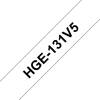 Labeltape, Brother Labeltape, HGE131V5 12mmx8.00m sort/transparent, pakke a 5 ruller