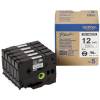 Labeltape, Brother Labeltape, HGE131V5 12mmx8.00m sort/transparent, pakke a 5 ruller