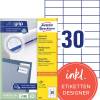 Universeletiket, Avery, 3489x29.70mm hvid, antal etiketter pr. ark : 30 pakke a 3000 stk, FSC Mix Credit