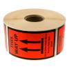 Etiketter, Firkantet, Udvendig vikling 120.00 x 70.00 mm, kraft/PE, Permanent orange, Trykt THIS WAY UP rulle a 250 etiketter