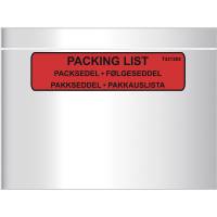 F&oslash;lgeseddellommer, C5, 240 x 185 mm, R&oslash;d red-black printed Packing list, LD-PE karton a 1000 stk