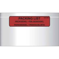 F&oslash;lgeseddellommer, LD, 240 x 140 mm transparent red-black printed Packing list, LD-PE karton a 1000 stk