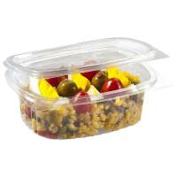 Plastbakke, m/h&aelig;ngslet l&aring;g kapacitet 1000ml,185x155x68mm A-PET, transparent, pakke a 50 stk F&oslash;devaregodkendt