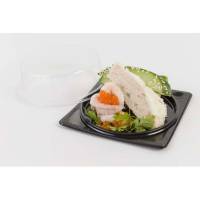 Plastbakke, W/transparent lid,120x120 x40mm PS, sort, Tapas, karton a 30 stk F&oslash;devaregodkendt