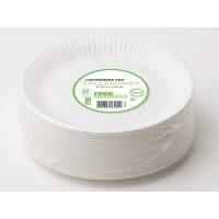 Tallerken Middag, Rund indvendig diameter 180.0 mm biologisk nedbrydeligt papir, hvid Compostable laminated, pakke a 100 stk kasse med 10 pakker, palle a 40 kassees F&oslash;devaregodkendt