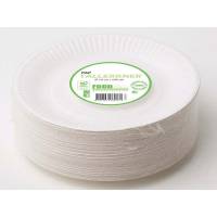 Tallerken Middag, Rund indvendig diameter 180.0 mm biologisk nedbrydeligt papir, hvid komposterbar, pakke a 100 stk kasse med 10 pakker, palle a 40 kassees F&oslash;devaregodkendt