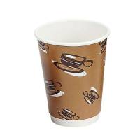 Kaffeb&aelig;ger, Papir + PE, brun, 12 oz karton a 500 stk, palle 12 kartoner Double wall, F&oslash;devaregodkendt