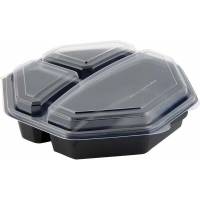 Plastbakke, Duni Octaview, 3-rums kapacitet 1090ml,230x230x60mm PS, black/transparent, karton a 160 stk F&oslash;devaregodkendt