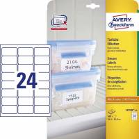 Laseretiket, Avery, L7970-25, Til frys 63.50mmx33.90mm hvid, antal etiketter pr. ark : 24 pakke med 600 stk, FSC Mix Credit