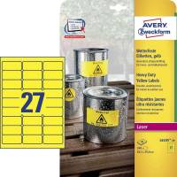 Laseretiket, Avery, L6105-20 Vejrbestandig 63.50mmx29.60mm gul, antal etiketter pr. ark : 27 pakke med 540 stk