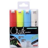 Whiteboardmarker, Uniball Chalk PWE-8K 4S, 8MM, Rund spids, assorteret 401582, S&aelig;t med 4 stk