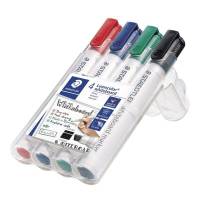 Whiteboardmarker, Staedtler Lumocolor 351 B WP4, 2-5MM, Skr&aring; spids, assorteret non-permanent, S&aelig;t med 4 stk