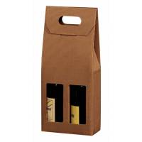 Gave&aelig;ske til vin, udvendig dim: 180 x 90 x 410 mm, indre dim: 180 x 90 x 380 mm 1-lags,B-flute, s&aelig;rligt design med h&aring;ndtag, Kraftliner, brun, 2 flasker pakke a 20 stk