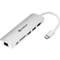 Adapter, Sandberg, USB-C dock HDMI+LAN+SD+USB""61W