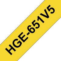 Labeltape, Brother Labeltape, HGE651V5 24mmx8.00m sort/gul, pakke a 5 ruller
