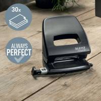 Hulapperat, Leitz Recycle, sort antal ark: 30, 2-huls