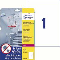 Laseretiket, Avery, 687910 210x297mm transparent, antal etiketter pr. ark : 1 pakke a 10 stk
