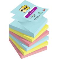Notes, Post-it, Super sticky, assorteret 76x76mm, pakke a 6 stk