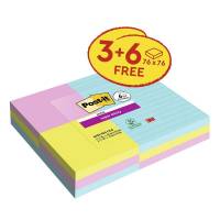 Notes, Post-it, Super sticky, assorteret 152x152mm, pakke med 9 stk