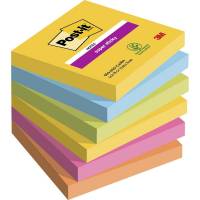Notes, Post-it, Super sticky, assorteret 76x76mm, pakke a 6 stk