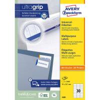 Universeletiket, Avery, 3489x29.70mm hvid, antal etiketter pr. ark : 30 pakke a 3000 stk, FSC Mix Credit