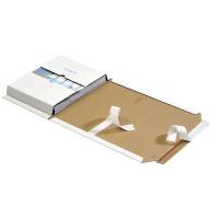 Bogomslag, Multiwell justerbar H: 10-50mm, 330 x 270 mm langsiden &aring;ben, med selvkl&aelig;bende flap selvkl&aelig;bende lukning, afrivnin, B&oslash;lgepap B-flute, white, v&aelig;gt: 0.157 kg bundt a 25 stk, palle a 1200 stk FSC Mix 70\%