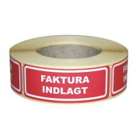 Etiketter, Firkantet, Udvendig vikling 24.00 x 64.60 mm, kraft/PE, Permanent R&oslash;d, trykt "faktura indeni" rulle a 500 etiketter
